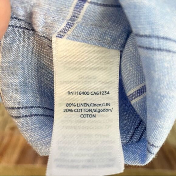 Buttoned Down Linen Cotton Plaid Casual Shirt Men Blue Medium Long Sleeve - Picture 3 of 6